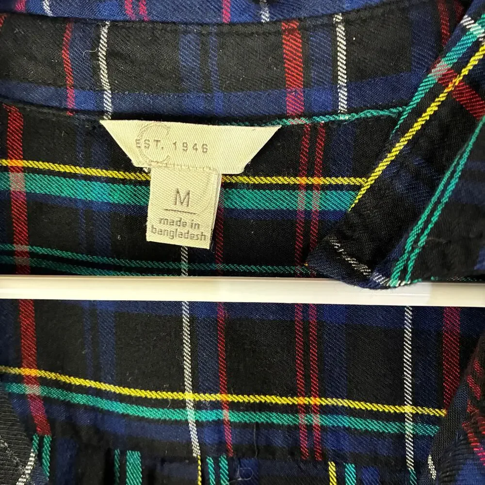 Cato Long Sleeve Button Up Blouse Womens Medium Plaid Black Dark Academia Neons